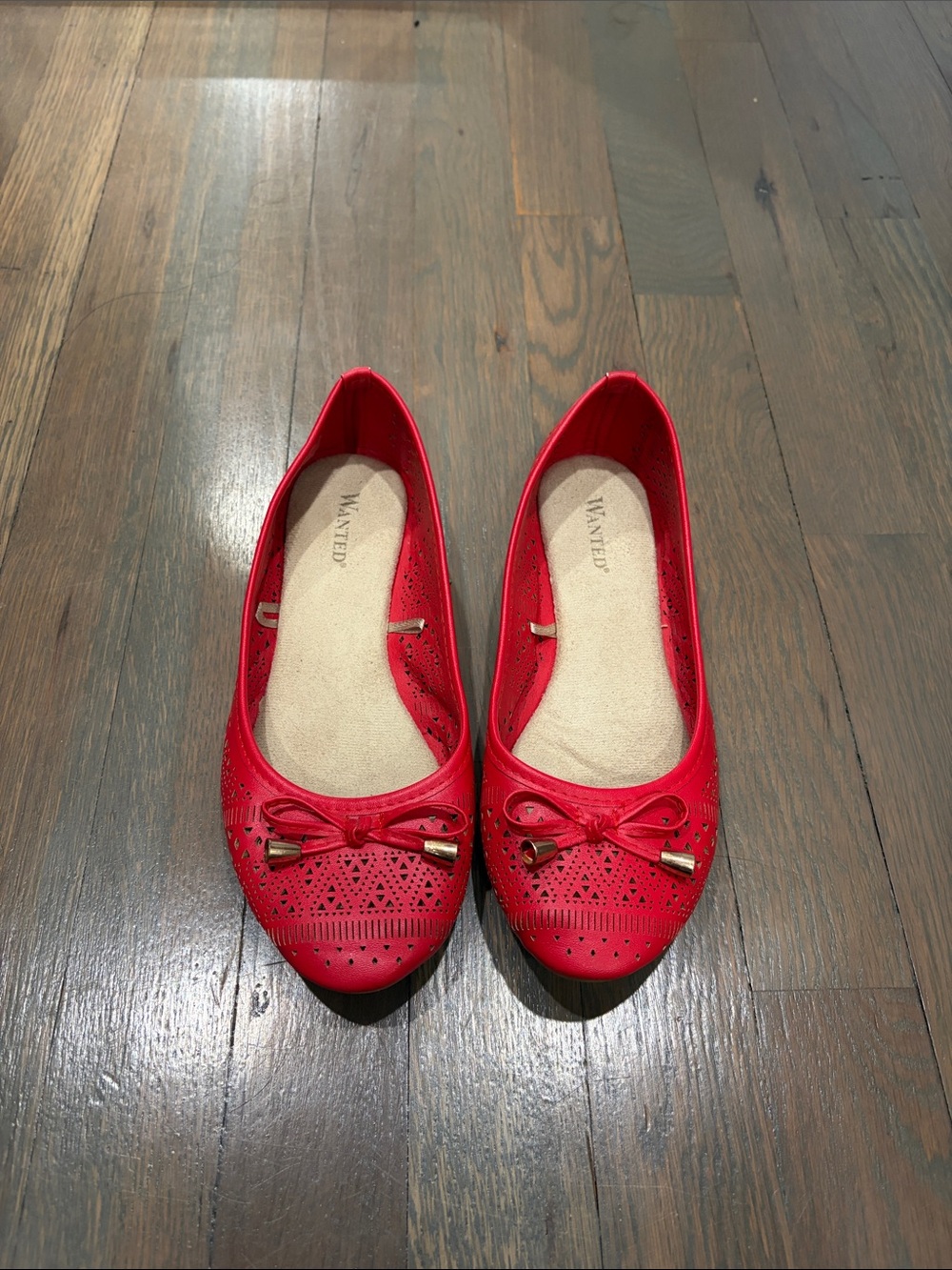 WANTED Red Laser-Cut Bow Ballet Flats